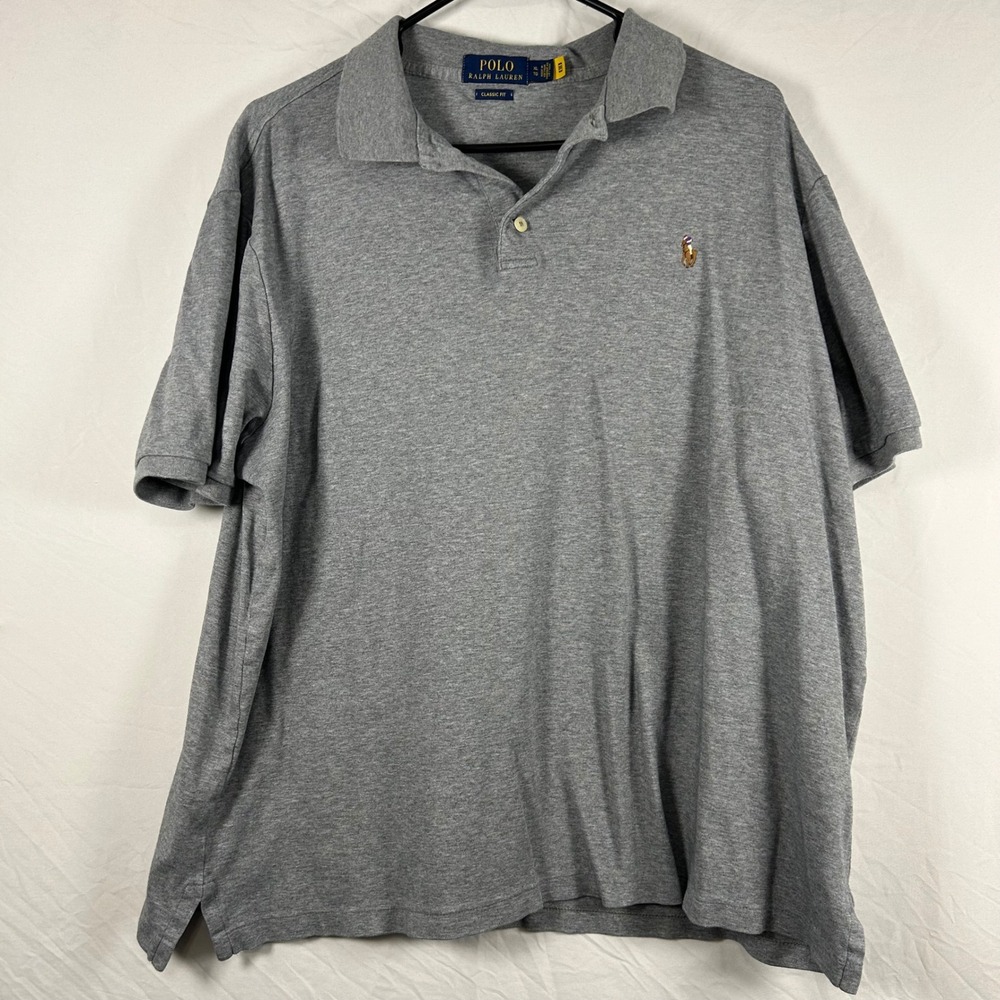 Polo Ralph Lauren Mens XL Classic Fit Polo Shirt Heather Gray Short Sleeve Pony